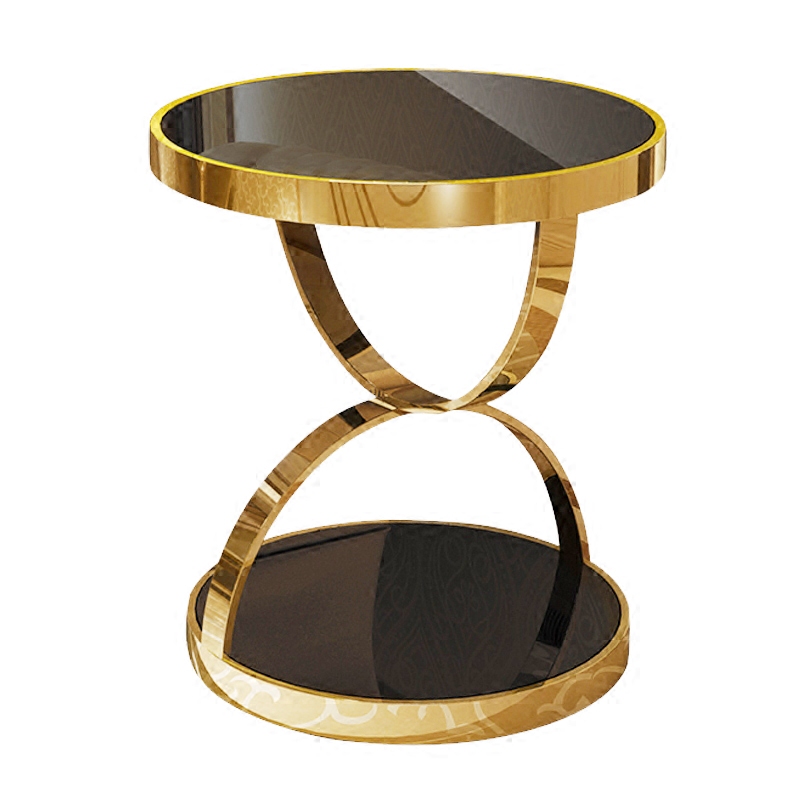  η ƿ  ձ  ̺ ȭ ݹ ȭ   ڳ ̺ ̵ ̺/Simple stainless steel gold rounded tea table phone gilded toughened glass sofa corner tabl